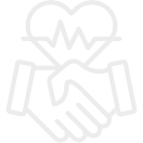 Icon of two hands shaking with a heart and heartbeat symbol